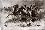Cary, William Untitled sketch of wild horses Sweden oil painting artist